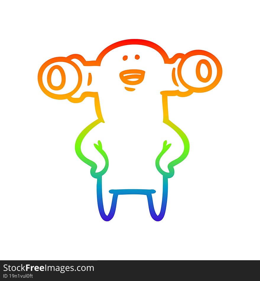 rainbow gradient line drawing of a friendly cartoon alien