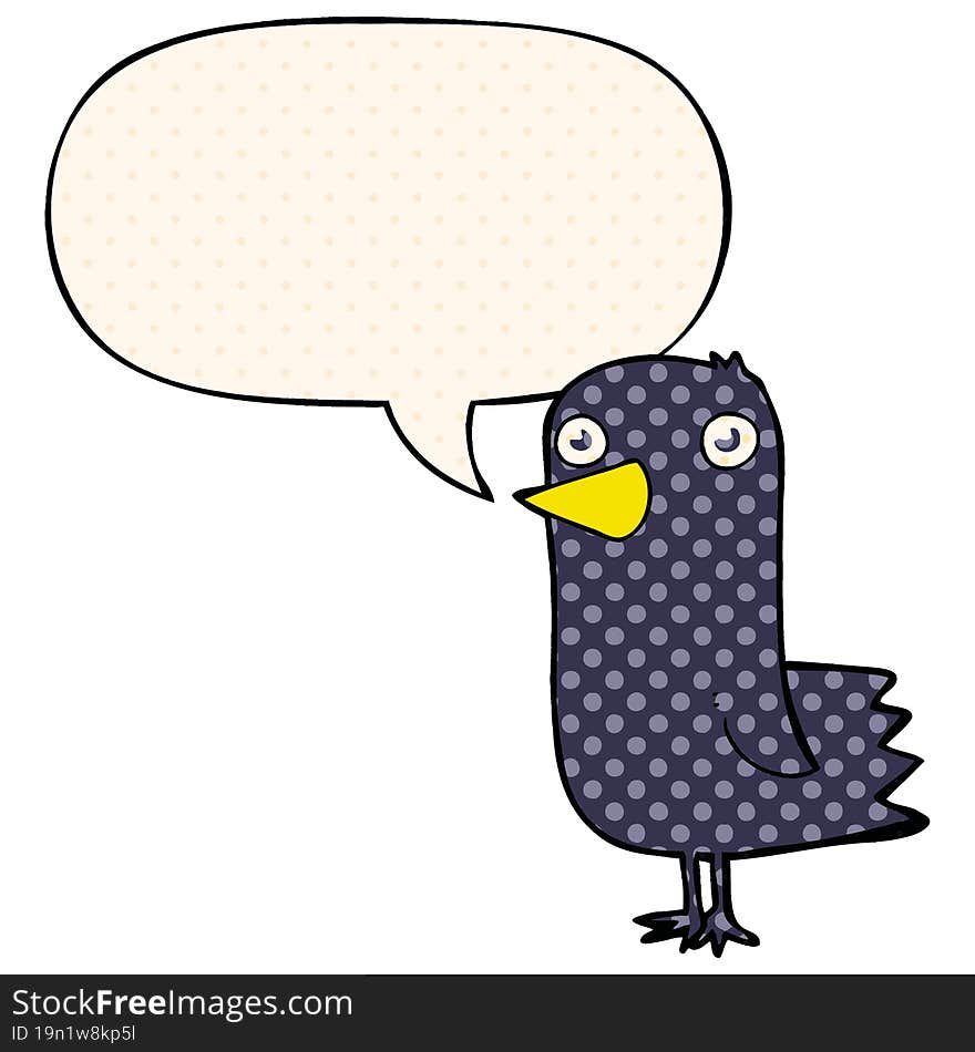 cartoon bird with speech bubble in comic book style