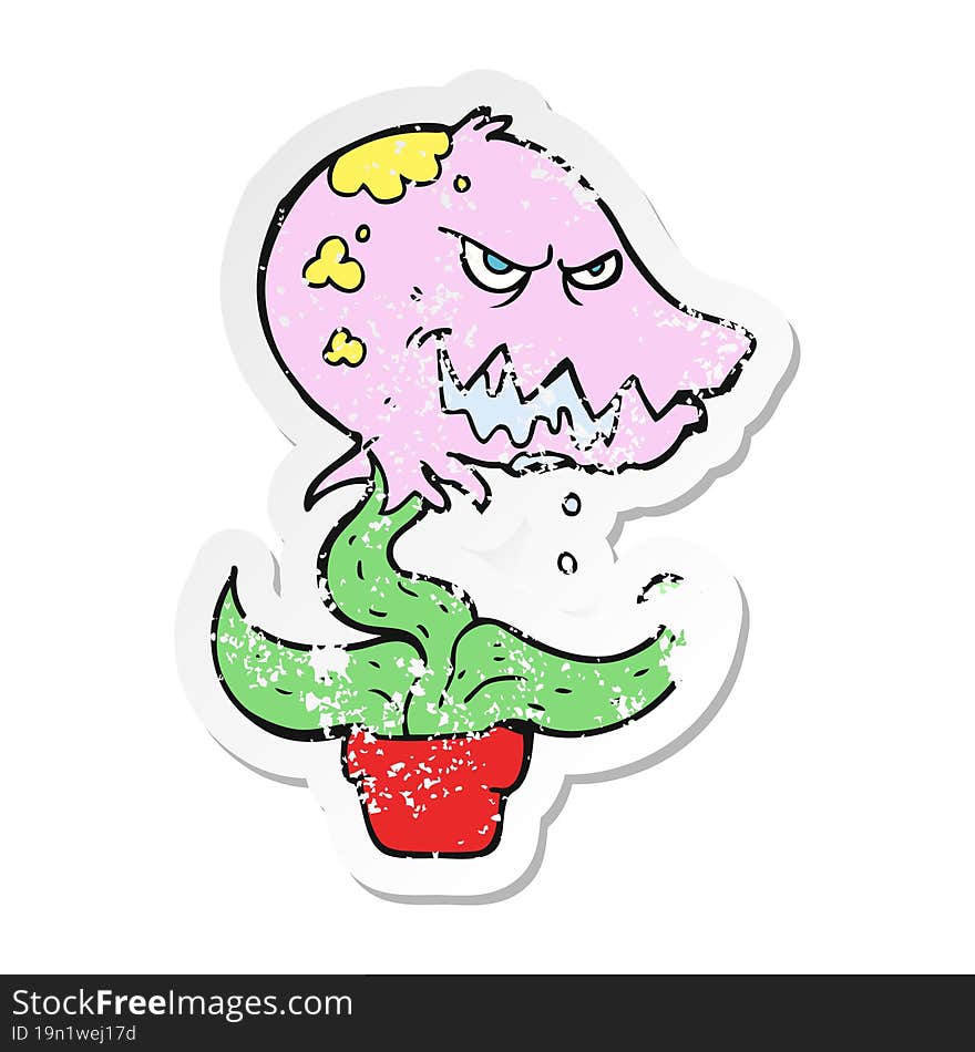 Retro Distressed Sticker Of A Cartoon Monster Plant