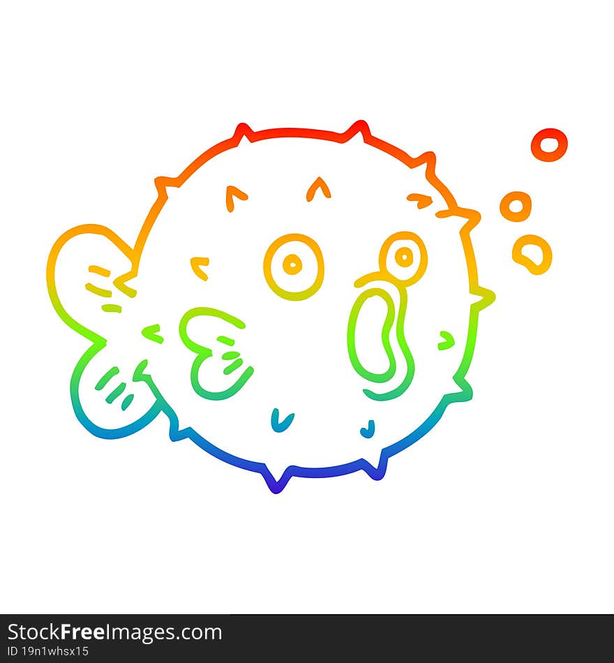 rainbow gradient line drawing cartoon blow fish