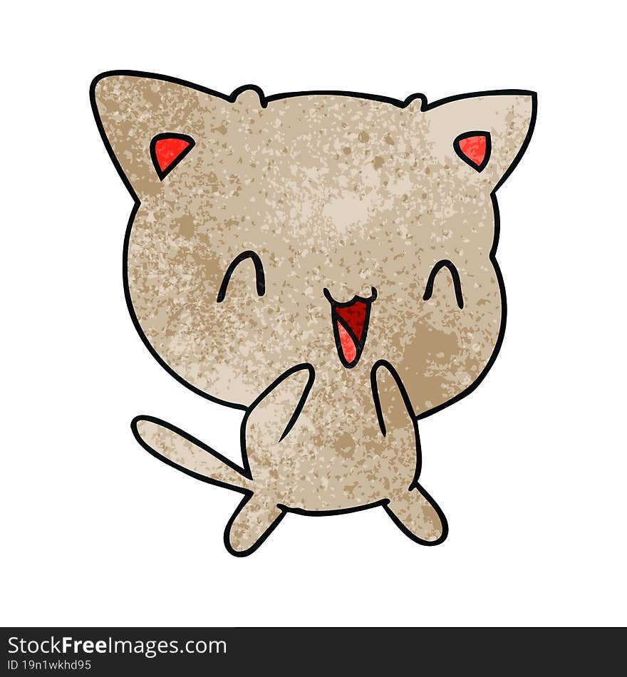 freehand drawn textured cartoon of cute kawaii cat