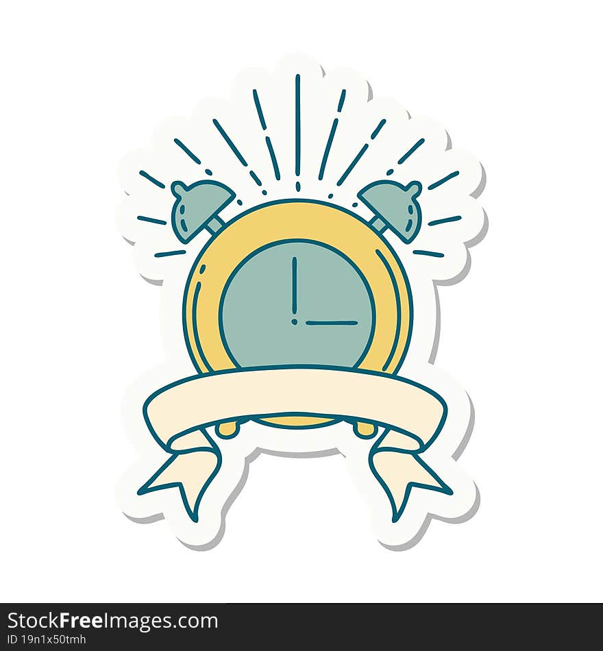 sticker of tattoo style ringing alarm clock