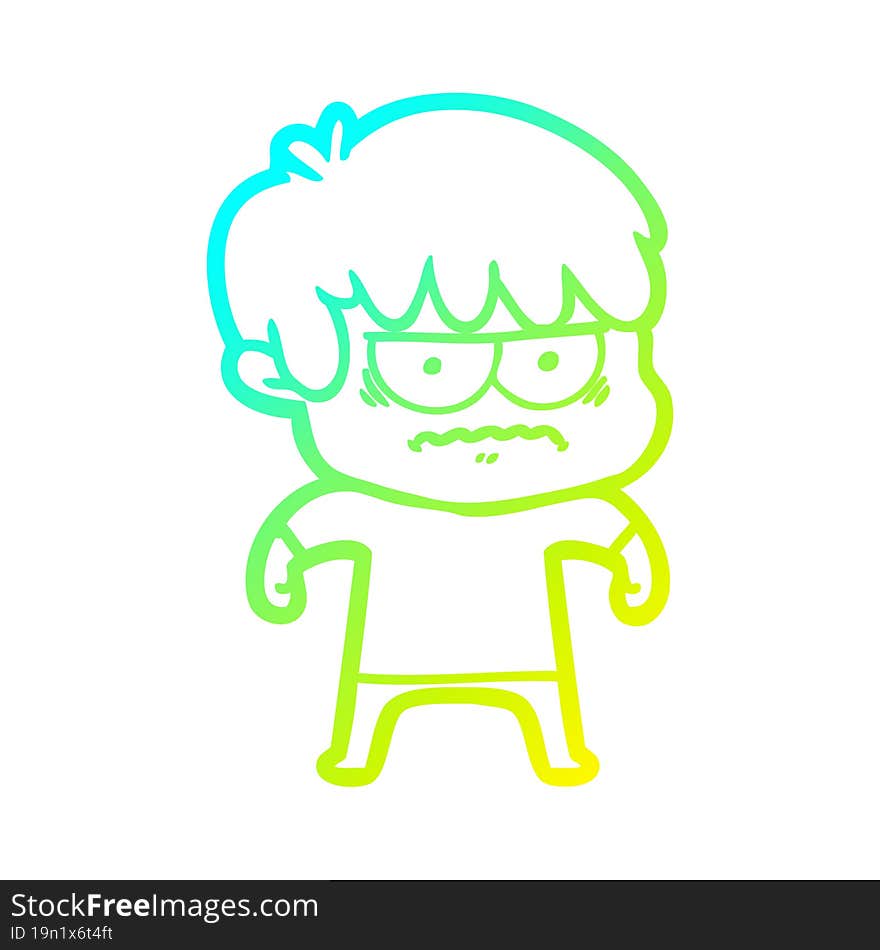 cold gradient line drawing annoyed cartoon boy