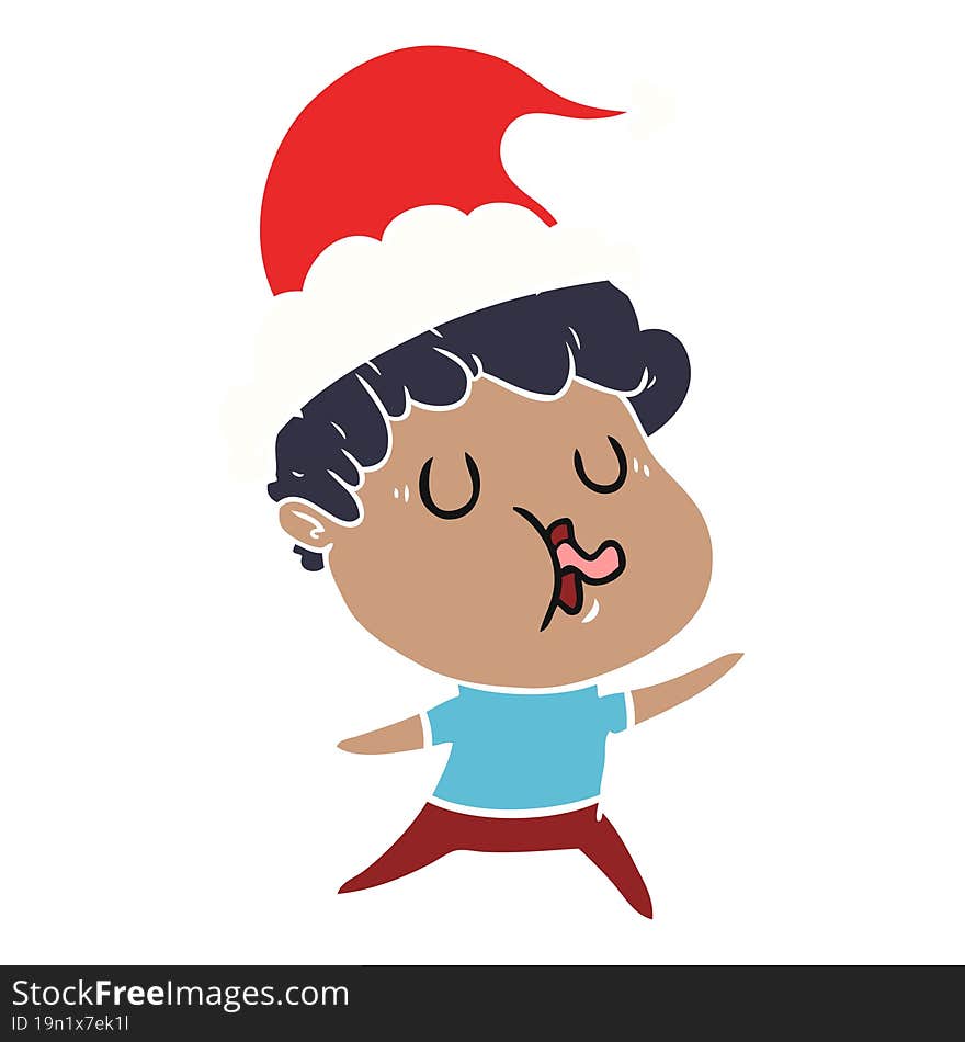 flat color illustration of a man singing wearing santa hat