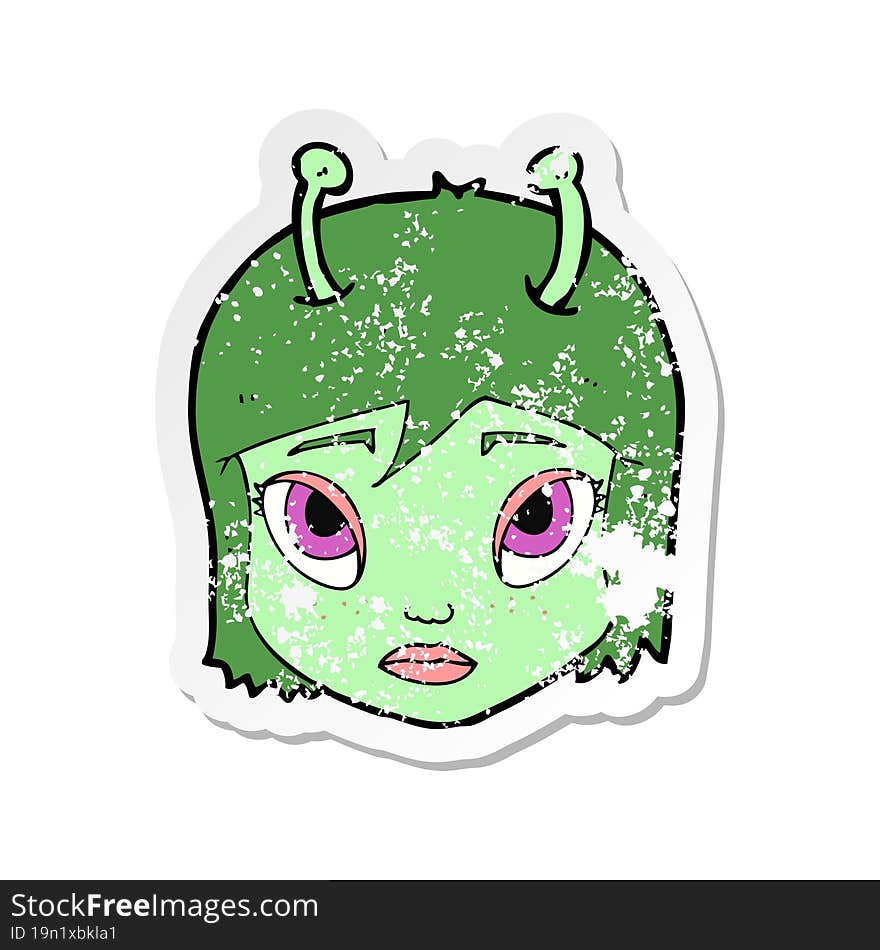 Retro Distressed Sticker Of A Cartoon Space Alien