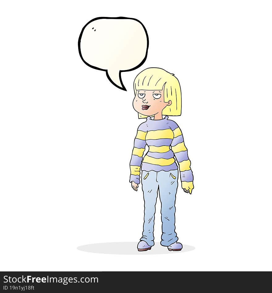 freehand drawn speech bubble cartoon woman in casual clothes