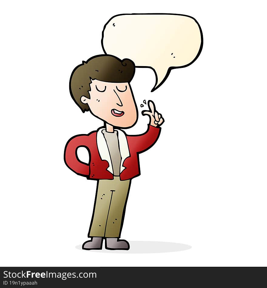 cartoon cool guy snapping fingers with speech bubble