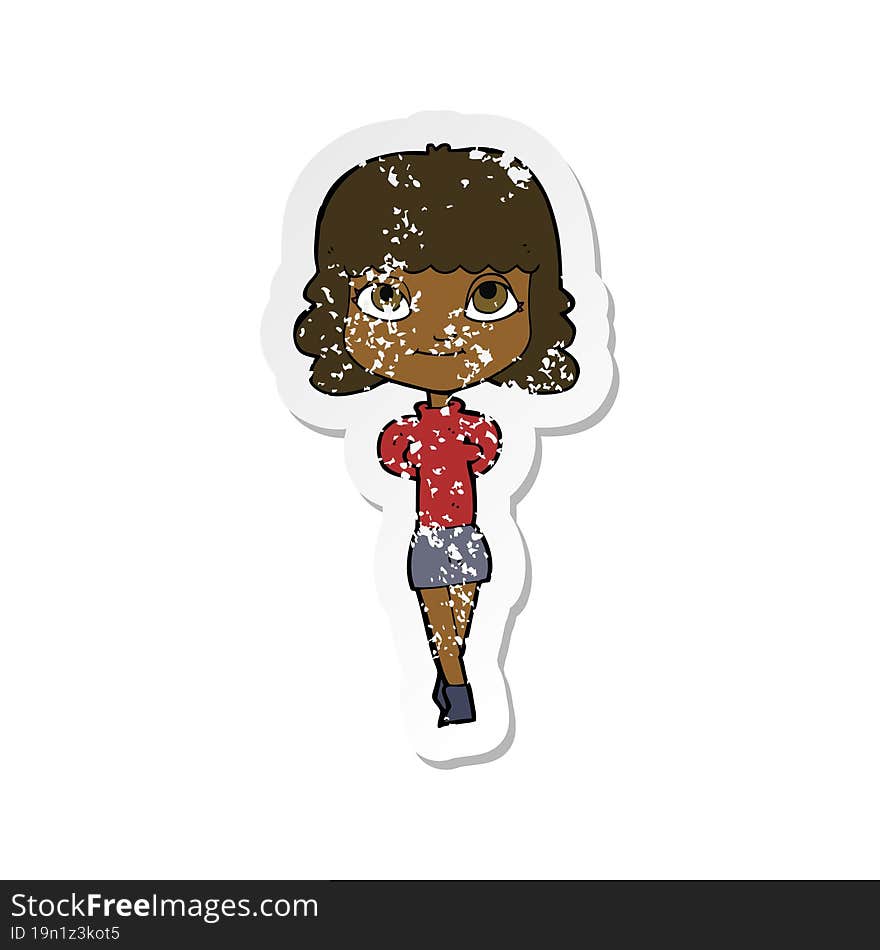 Retro Distressed Sticker Of A Cartoon Happy Girl