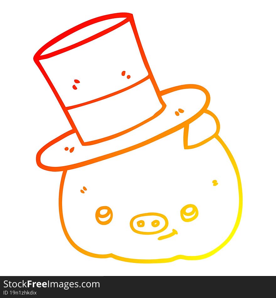 warm gradient line drawing of a cartoon pig wearing top hat