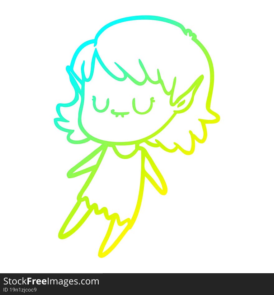 cold gradient line drawing happy cartoon elf girl