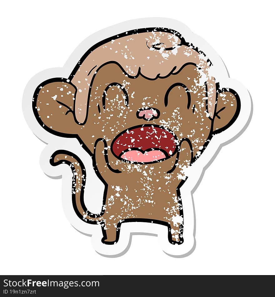 distressed sticker of a shouting cartoon monkey