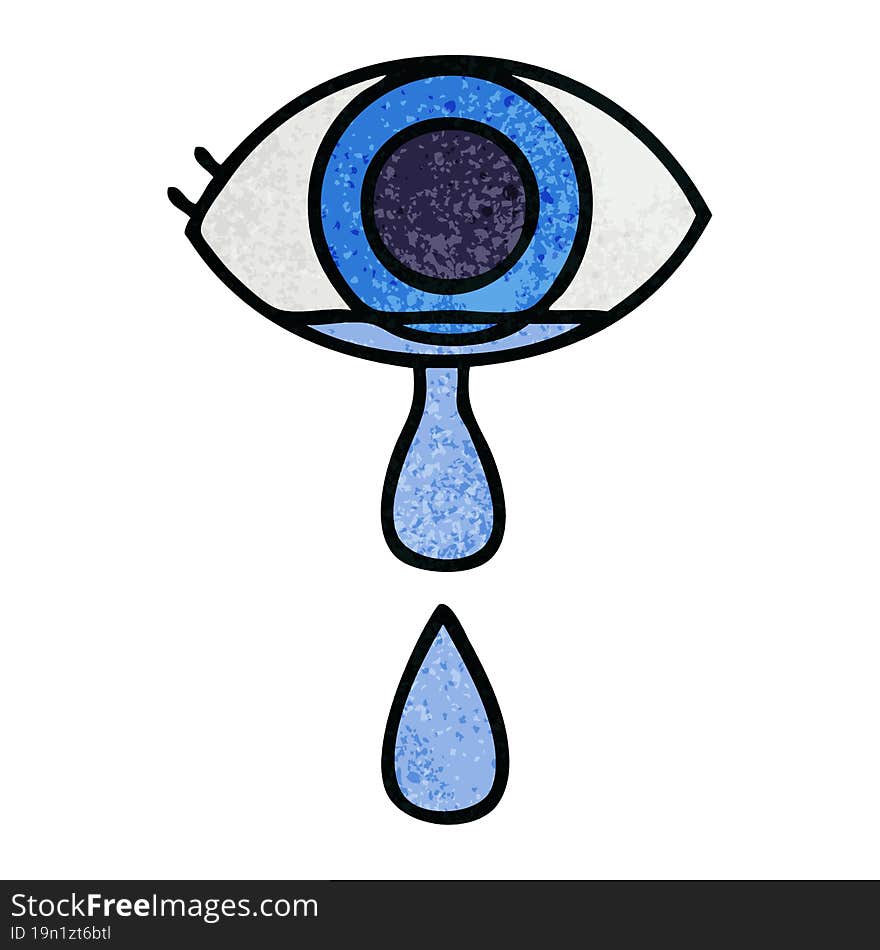 retro grunge texture cartoon of a crying eye