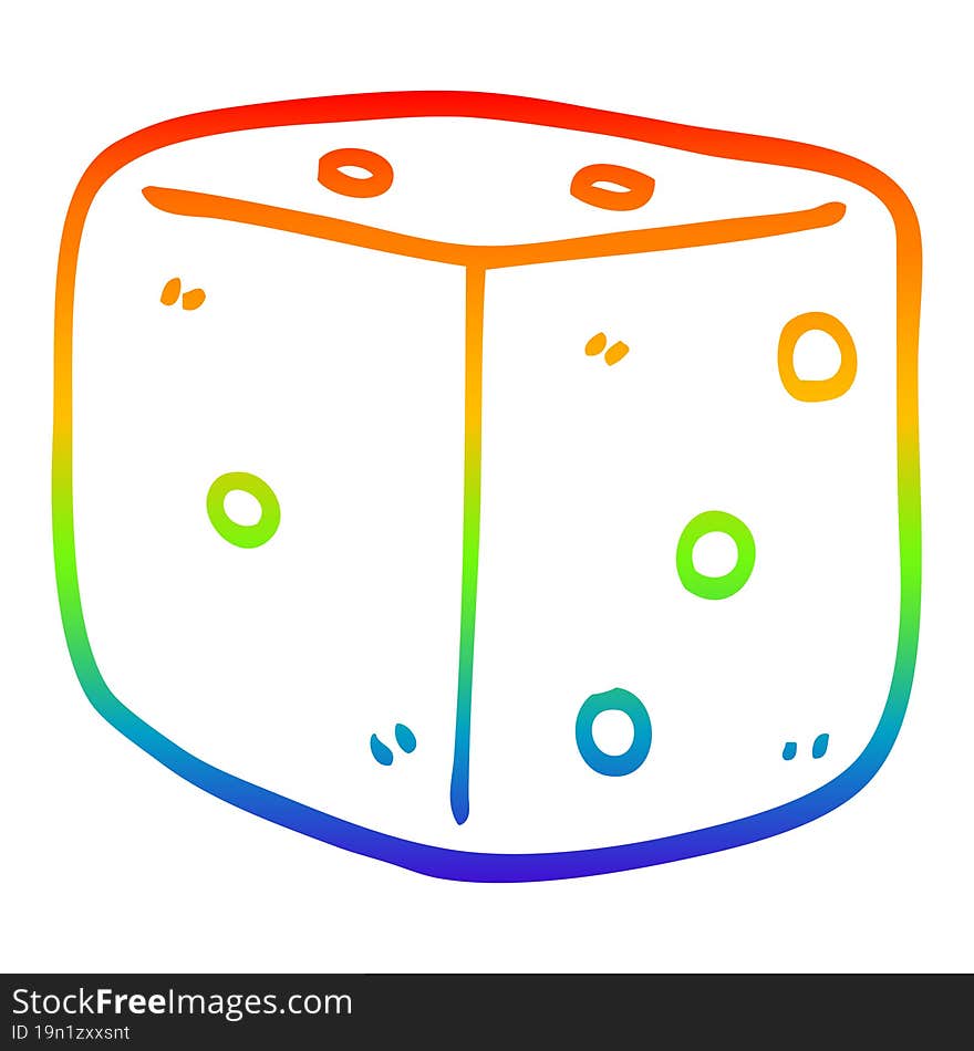 Rainbow Gradient Line Drawing Cartoon Red Dice