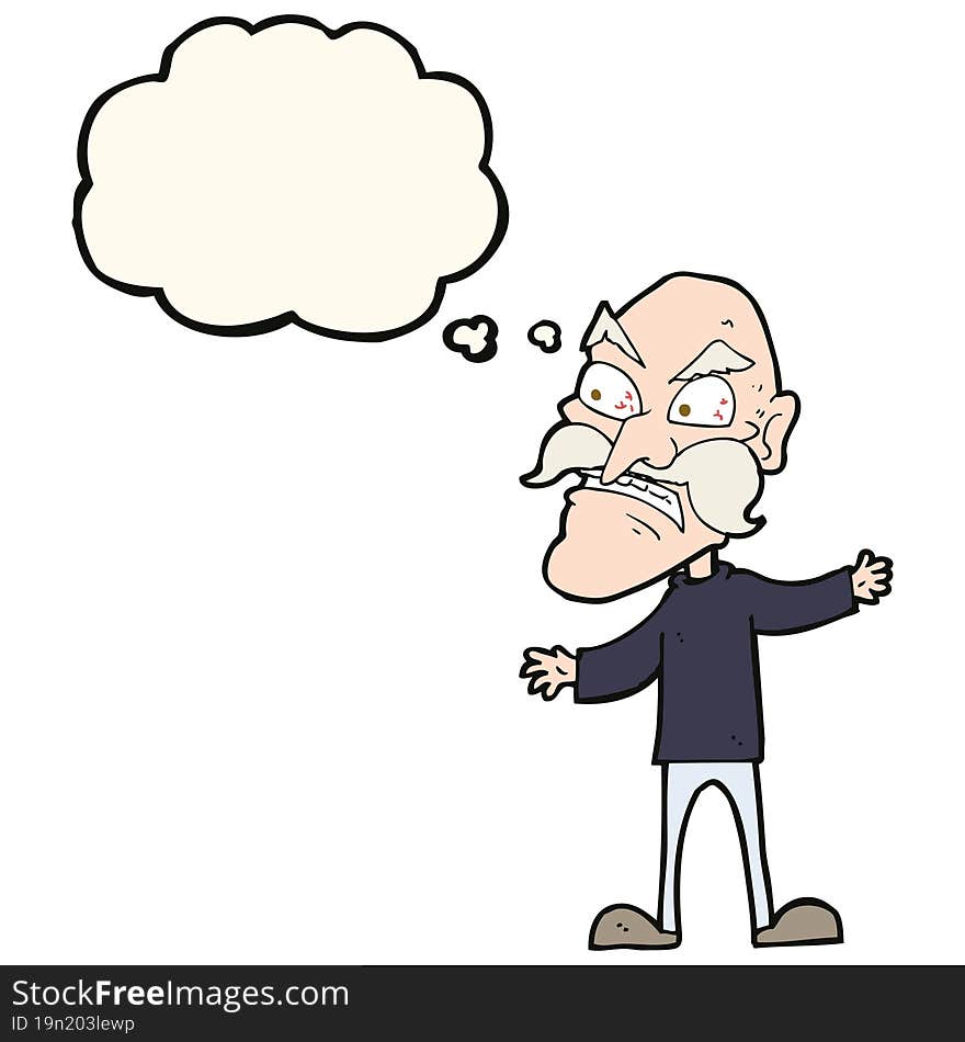 cartoon angry old man with thought bubble