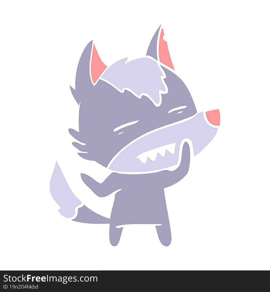 flat color style cartoon wolf showing teeth