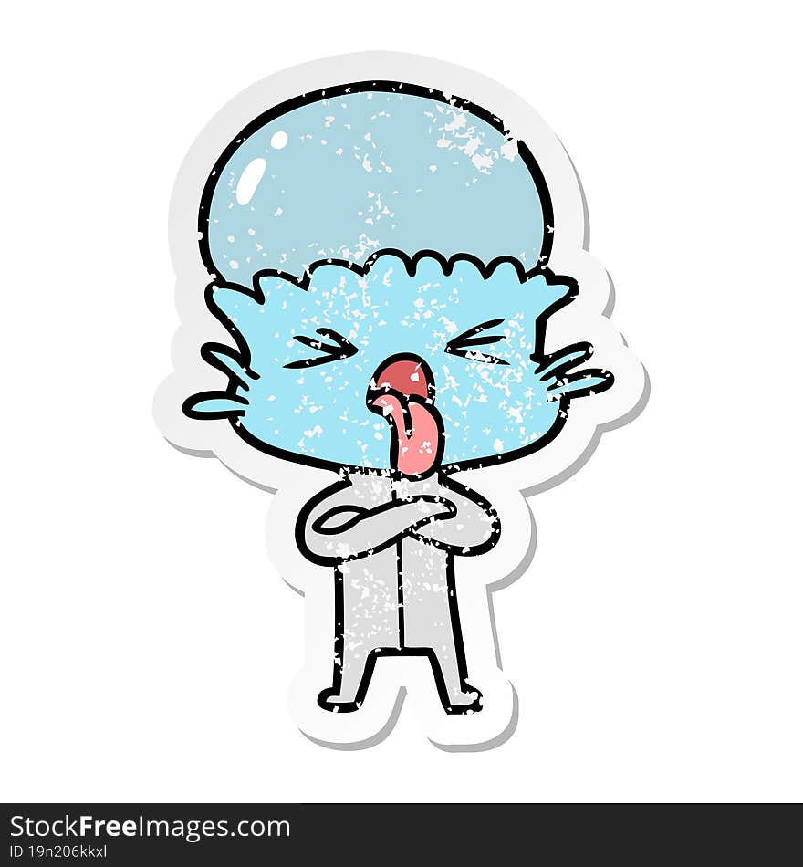 Distressed Sticker Of A Disgusted Cartoon Alien