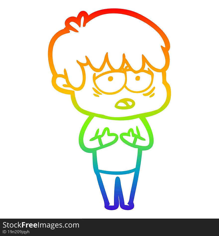 rainbow gradient line drawing cartoon exhausted boy