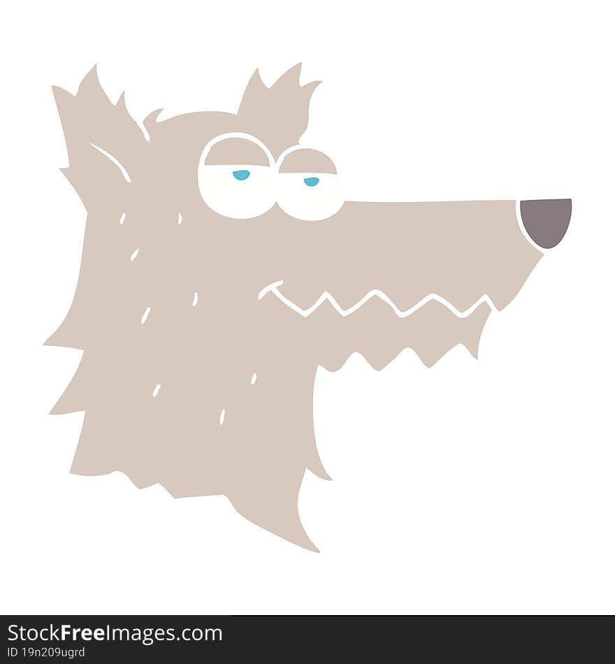 flat color illustration of a cartoon wolf head