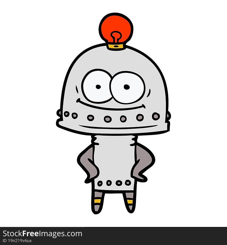 happy carton robot with light bulb. happy carton robot with light bulb