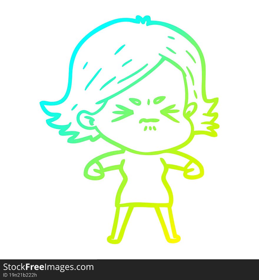 cold gradient line drawing of a cartoon angry girl