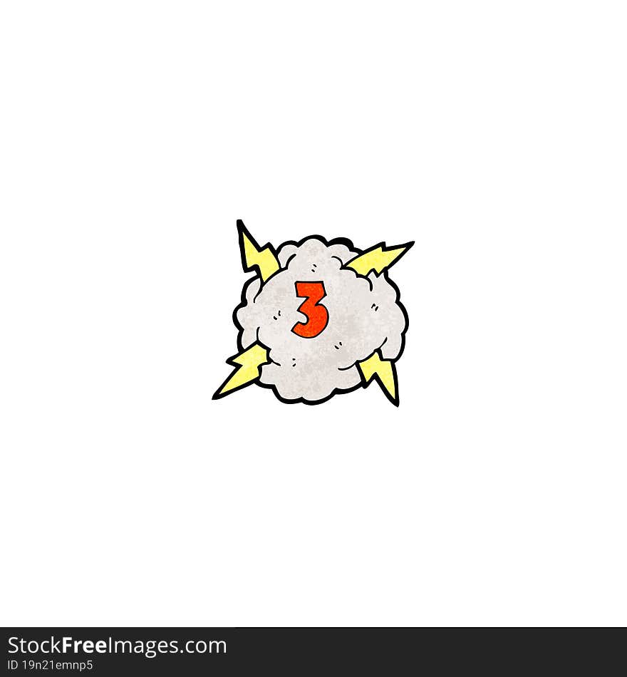 cartoon thunder cloud with number three