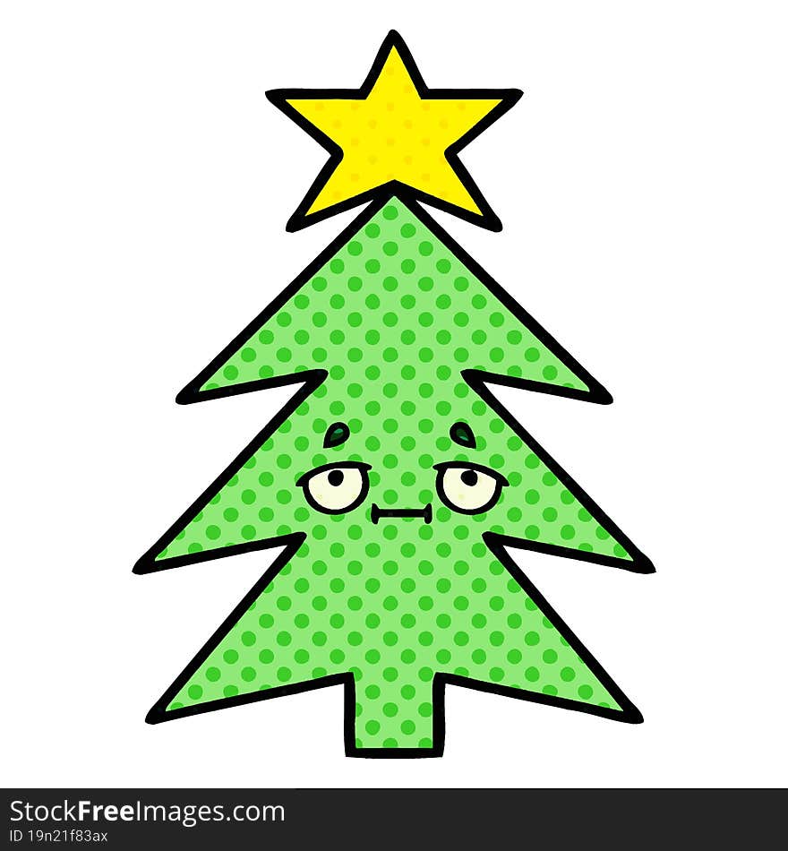 comic book style cartoon of a christmas tree