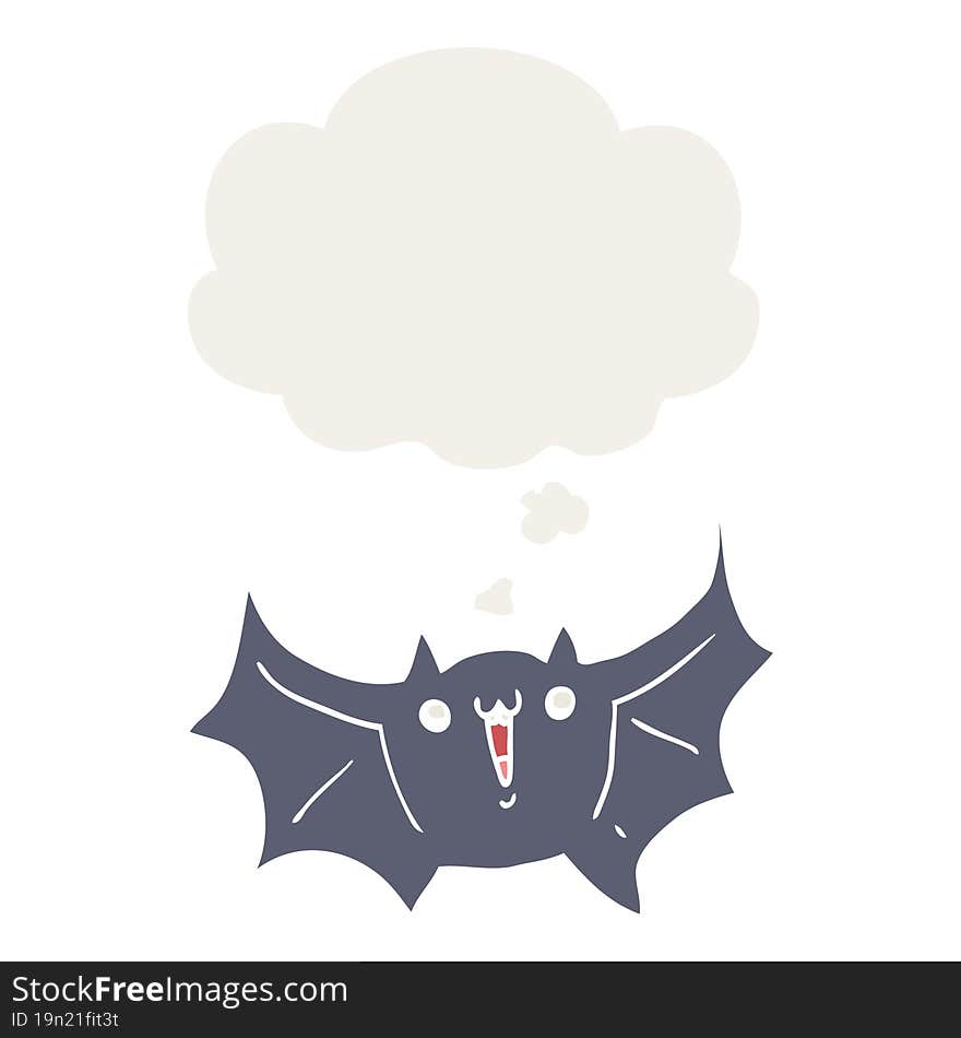 cartoon happy vampire bat and thought bubble in retro style