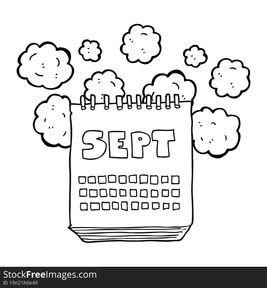 black and white cartoon calendar showing month of September