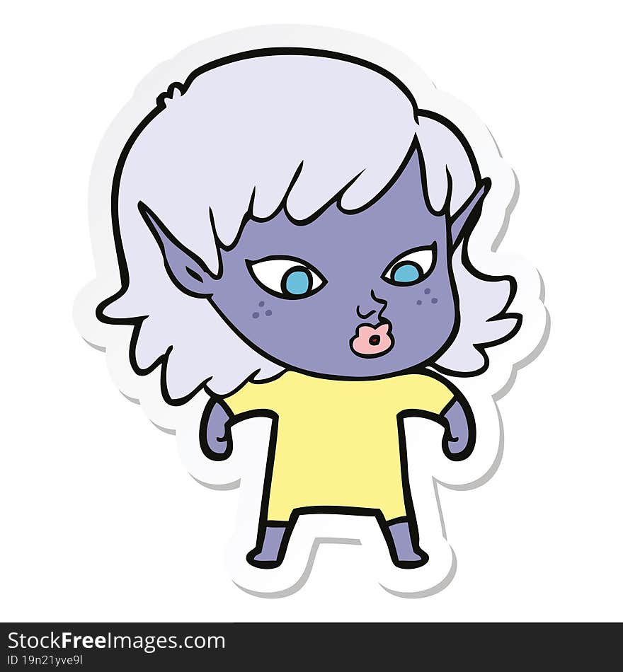 sticker of a pretty cartoon elf girl