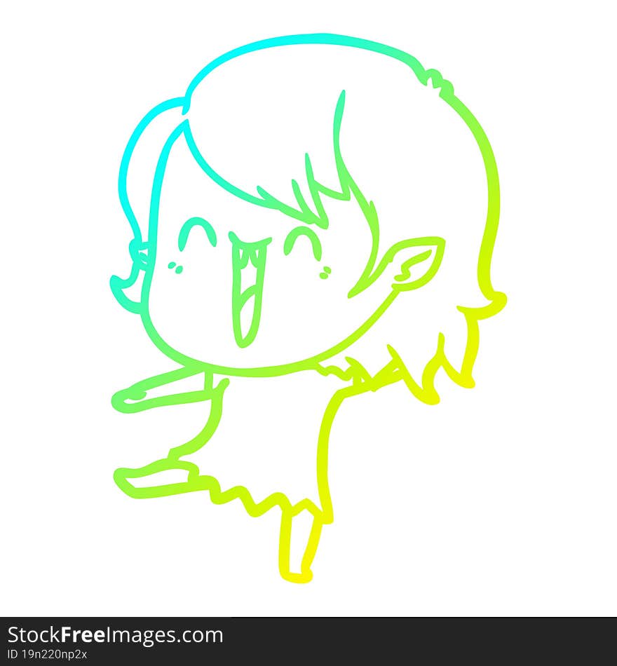 cold gradient line drawing cute cartoon happy vampire girl