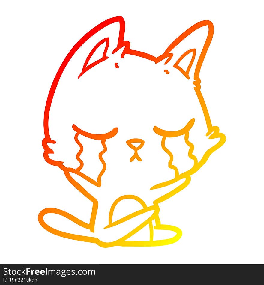 warm gradient line drawing crying cartoon cat