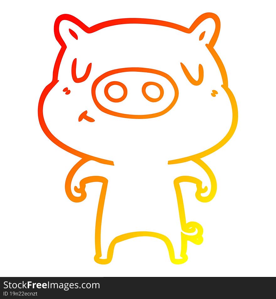 warm gradient line drawing of a cartoon content pig