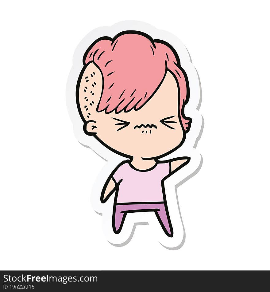 Sticker Of A Cartoon Annoyed Hipster Girl