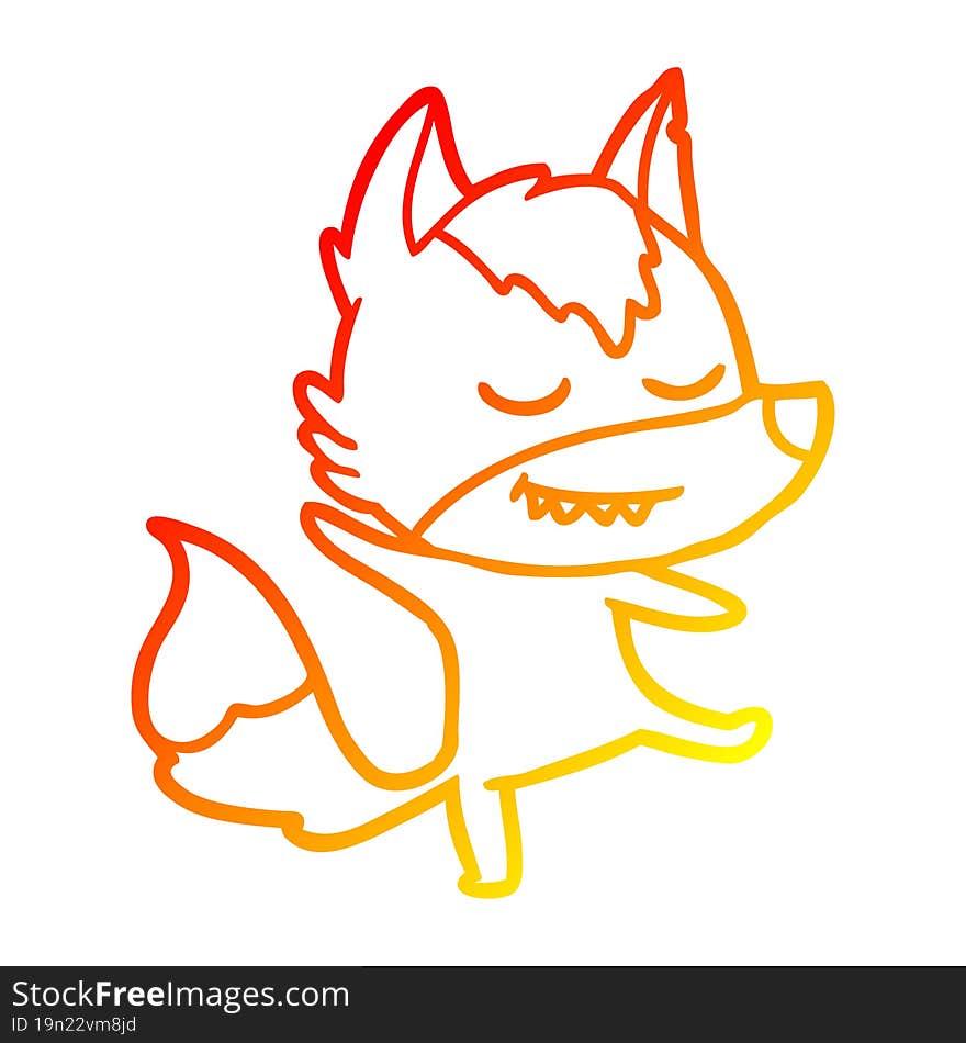 warm gradient line drawing friendly cartoon wolf balancing