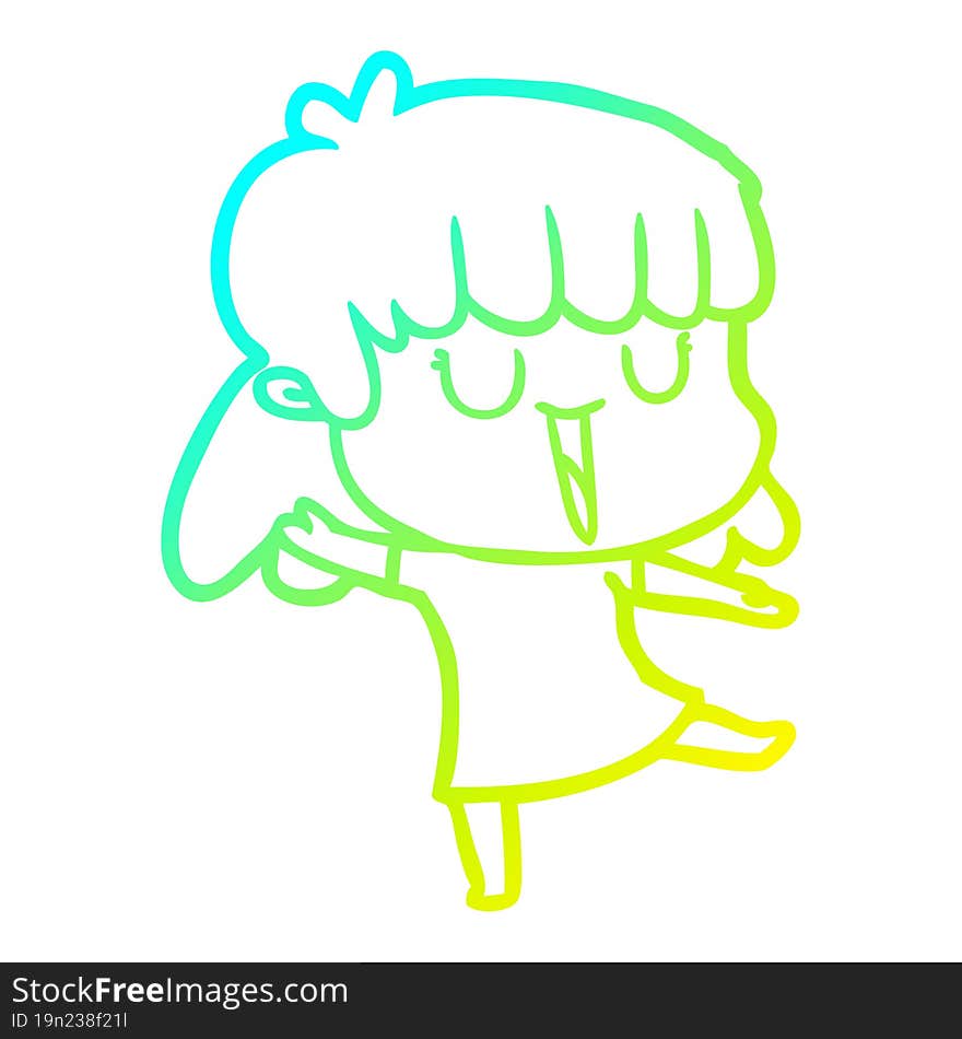 cold gradient line drawing of a cartoon woman laughing