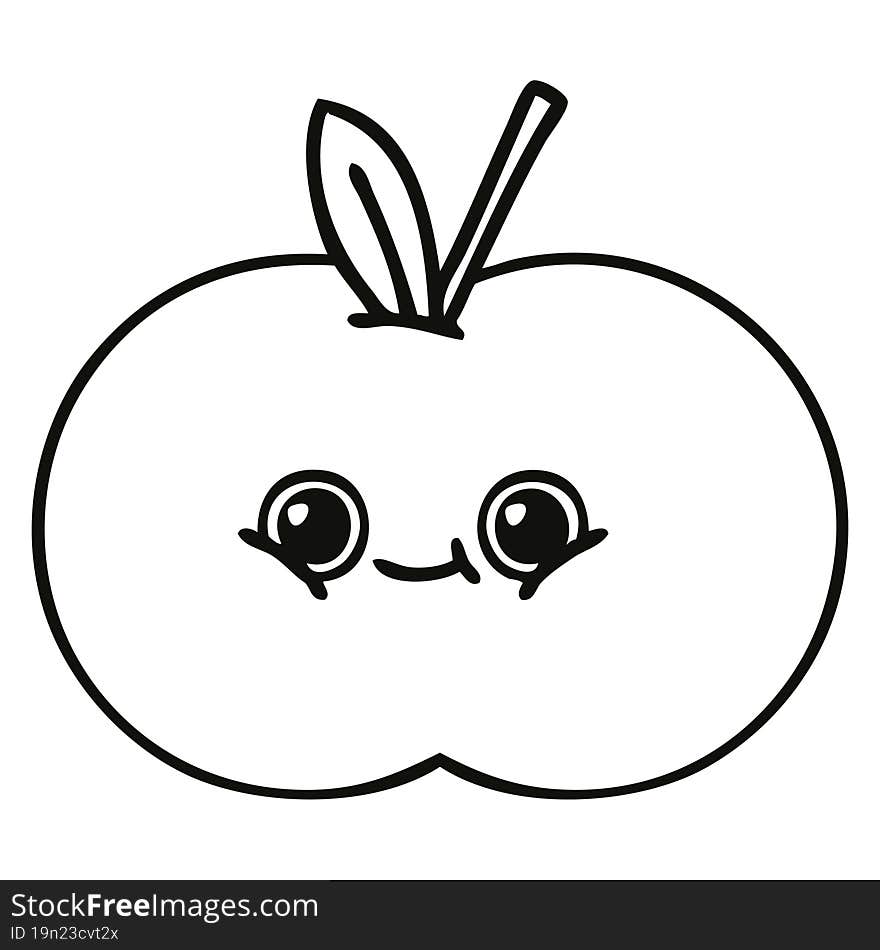 Line Drawing Cartoon Red Apple