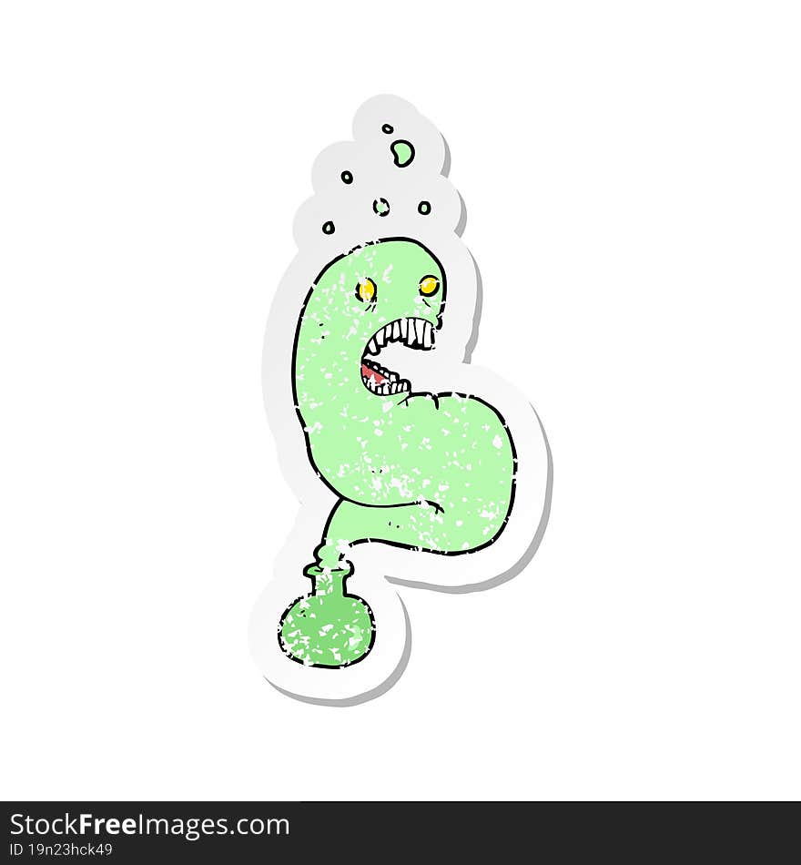 retro distressed sticker of a cartoon halloween ghost in bottle