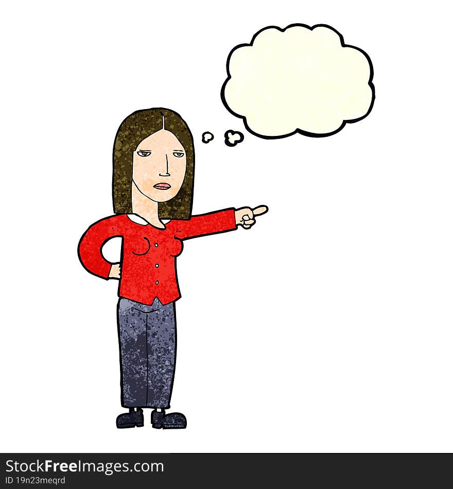 Cartoon Woman Pointing With Thought Bubble