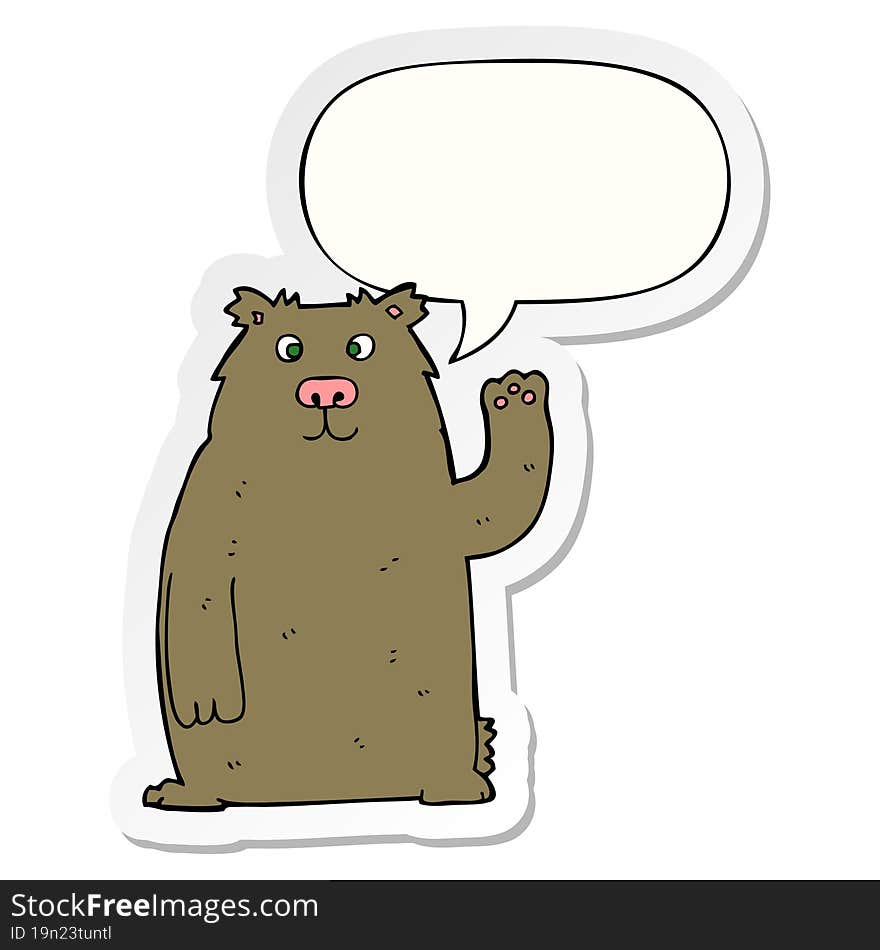 cartoon bear with speech bubble sticker. cartoon bear with speech bubble sticker