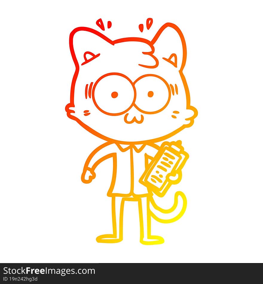 warm gradient line drawing cartoon surprised office worker cat