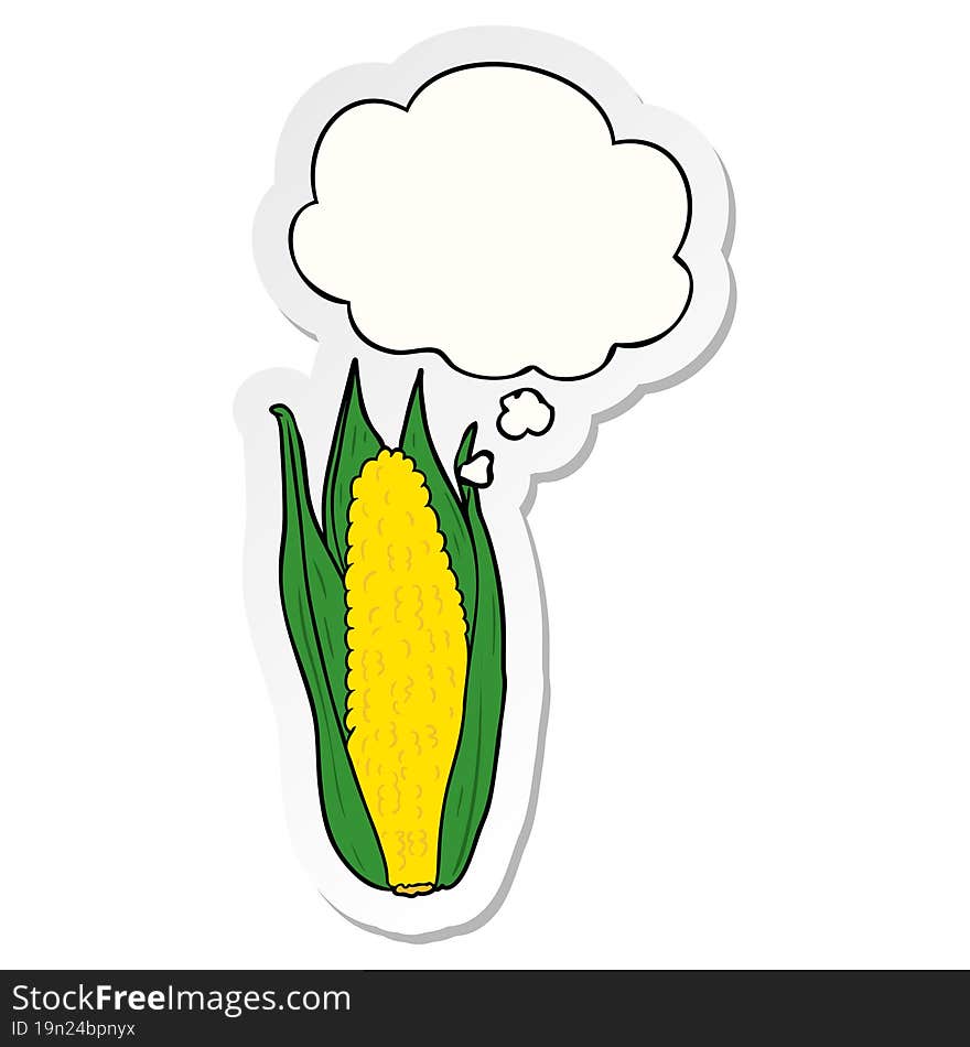 cartoon corn with thought bubble as a printed sticker