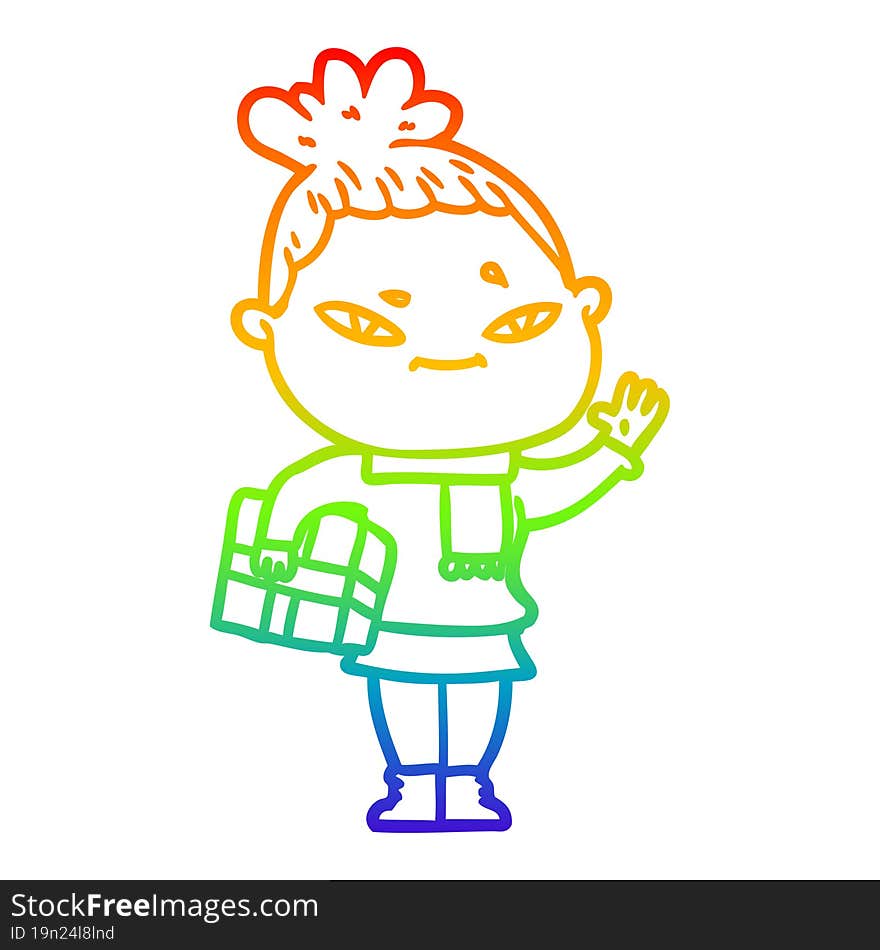 rainbow gradient line drawing of a cartoon woman