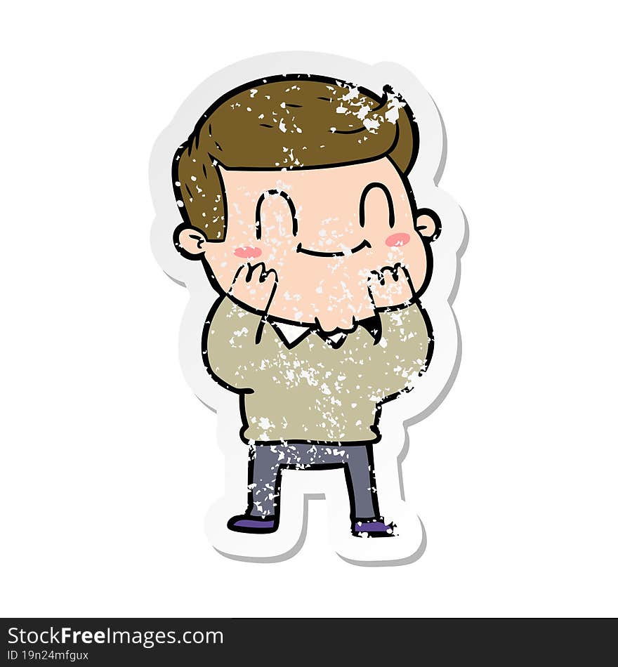 distressed sticker of a cartoon friendly man