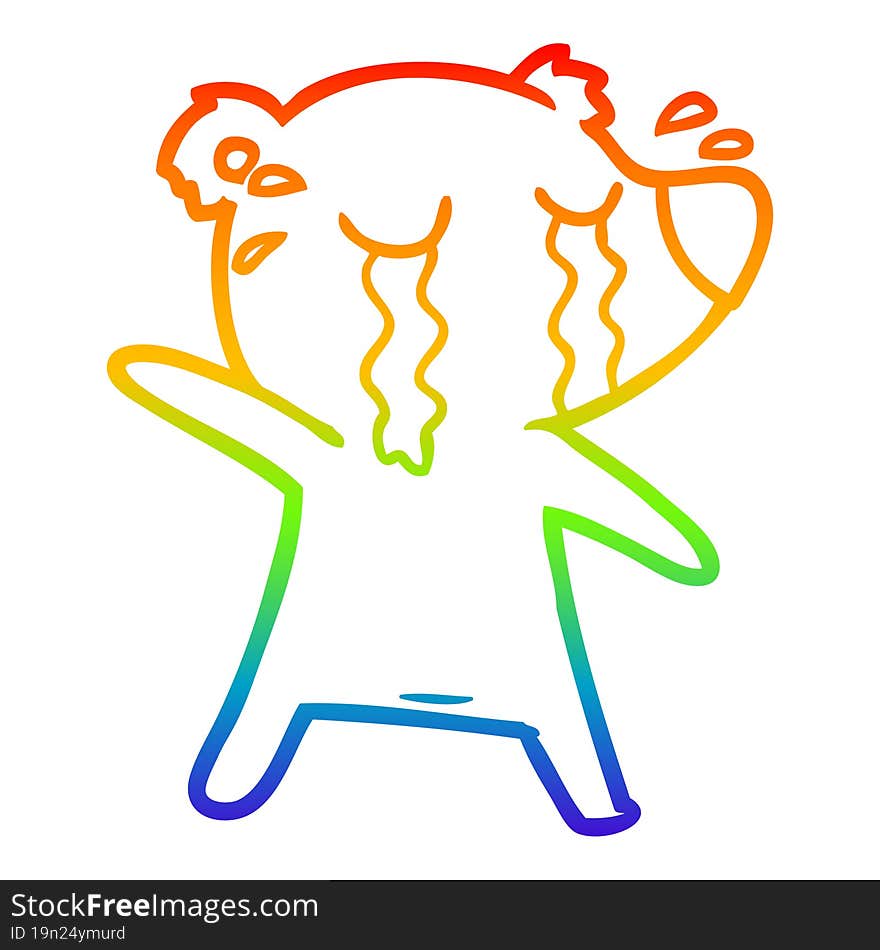 Rainbow Gradient Line Drawing Cartoon Crying Bear