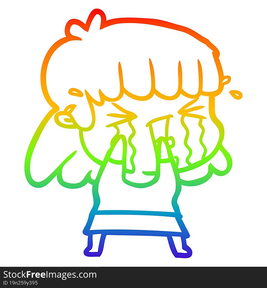 rainbow gradient line drawing cartoon woman in tears