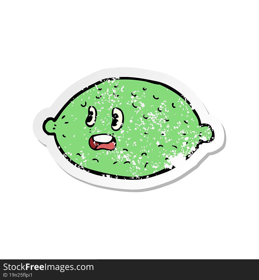 retro distressed sticker of a cartoon lime