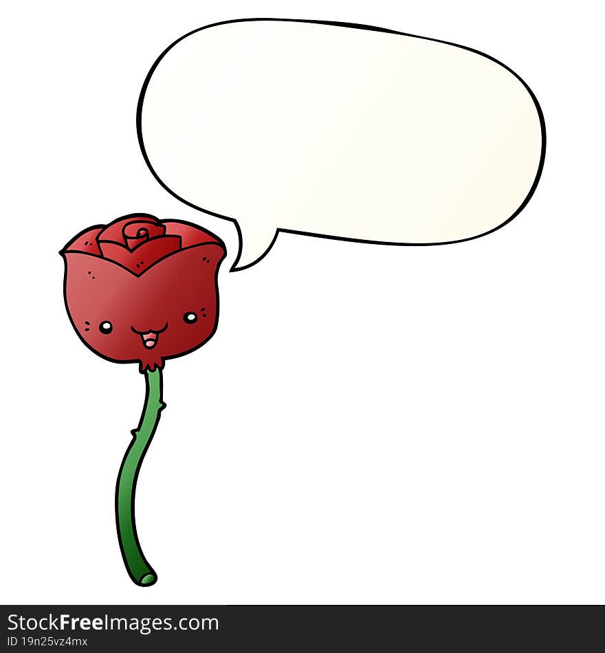 cartoon flower and speech bubble in smooth gradient style