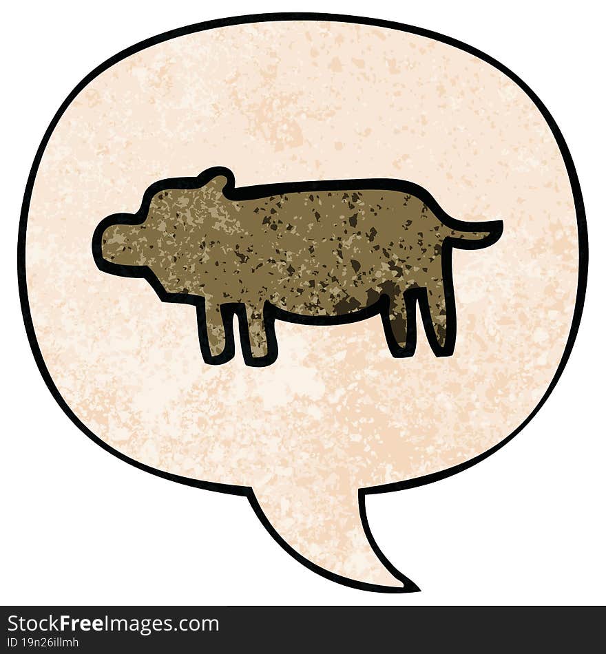 cartoon animal symbol and speech bubble in retro texture style