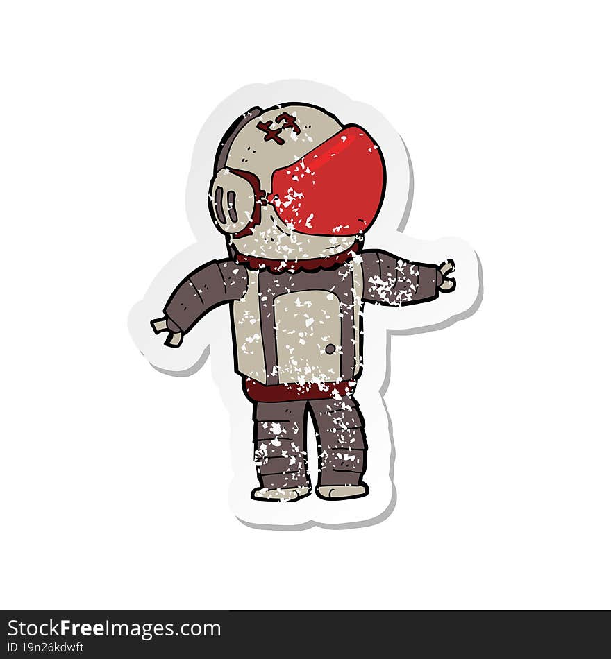 retro distressed sticker of a cartoon astronaut