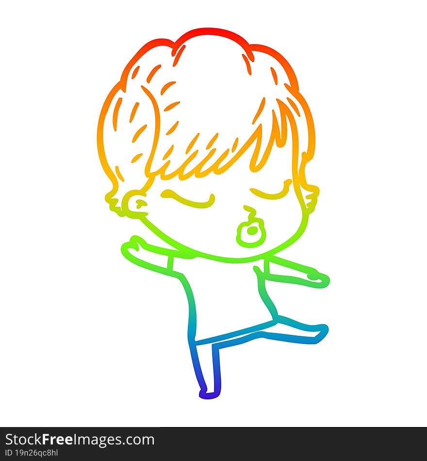 Rainbow Gradient Line Drawing Cartoon Woman With Eyes Shut